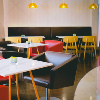 Hotel and restaurant seating application using silicone leather material
