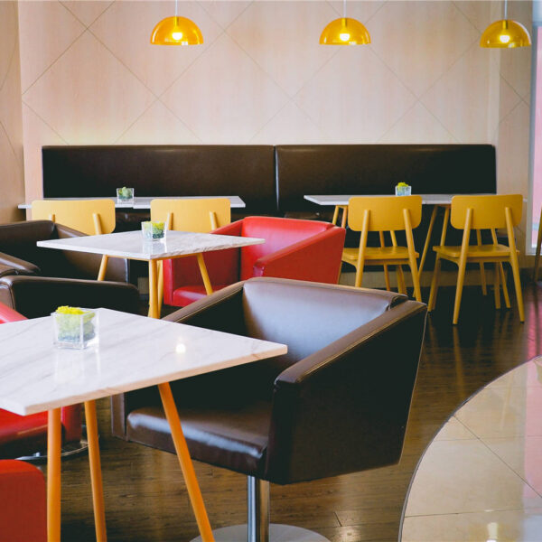 Hotel and restaurant seating application using silicone leather material